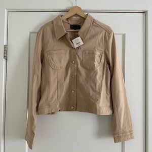 NWT Mantles Cropped Tan Button-Front Jacket | Stretch Rayon Blend | Size 12